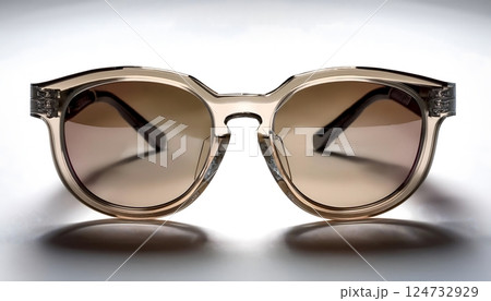 A pair of sunglasses with a gold frame A pair of sunglasses with a gold frame 124732929