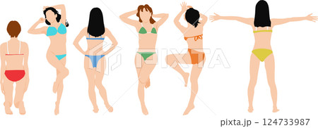 ポーズをとる水着を着た女性のイラストセット 124733987