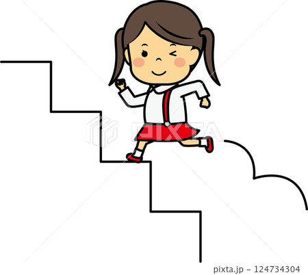 階段を上がる小学生女児 階段を上がる小学生女児 124734304