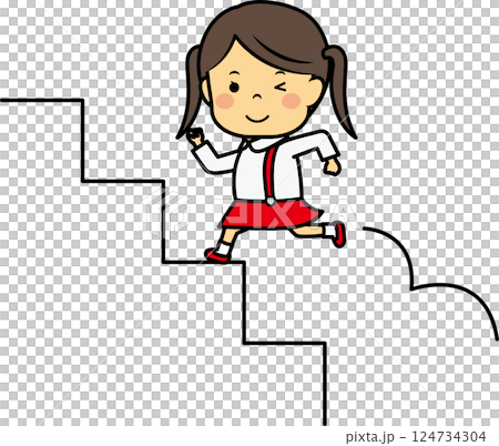階段を上がる小学生女児 階段を上がる小学生女児 124734304