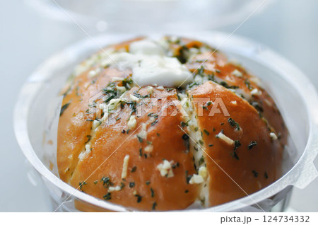 cheese bun, cream cheese garlic bread or Korean cream cheese garlic bun or cream cheese garlic bun 124734332