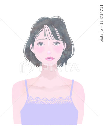 キャミソールを着た女性の美容イラスト　パーソナルカラーブルーベース 124734711