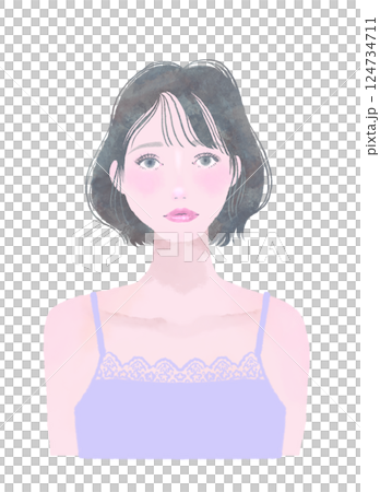 キャミソールを着た女性の美容イラスト　パーソナルカラーブルーベース 124734711