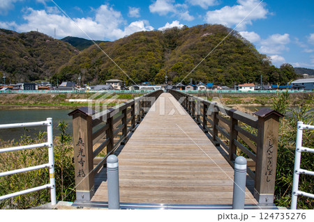 対岸の山に山桜が咲く春の真光寺橋 対岸の山に山桜が咲く春の真光寺橋 124735276