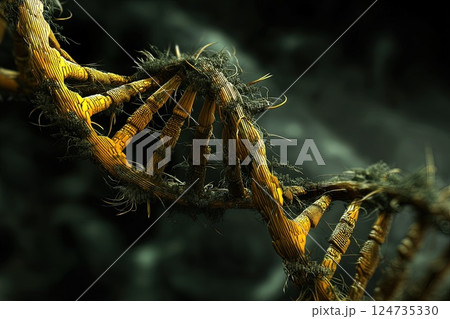 Digitized DNA molecule. A stunning view of a digitized DNA molecule, showcasing its intricate double helix structure and vibrant color patterns. 124735330