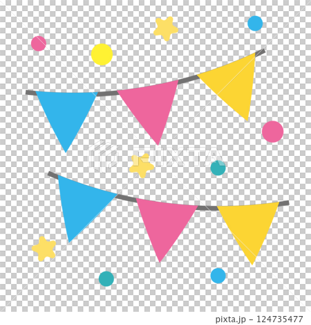 パーティーを飾るカラフルなガーランドのベクターイラスト素材 パーティーを飾るカラフルなガーランドのベクターイラスト素材 124735477