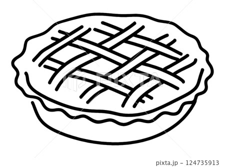 編み込み成形のアップルパイのシンプルな黒い手描き線画イラスト 透過背景の切り抜き 編み込み成形のアップルパイのシンプルな黒い手描き線画イラスト 透過背景の切り抜き 124735913