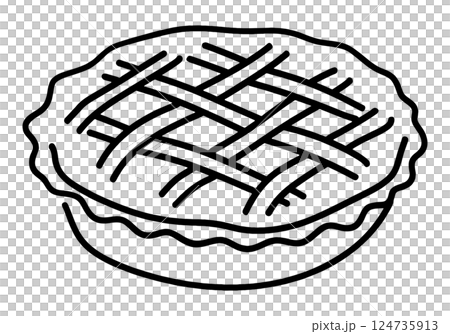 編み込み成形のアップルパイのシンプルな黒い手描き線画イラスト 透過背景の切り抜き 編み込み成形のアップルパイのシンプルな黒い手描き線画イラスト 透過背景の切り抜き 124735913
