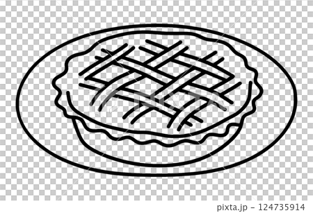 簡單的黑色手繪線條插圖，描繪了編織蘋果派，在透明背景上剪下來 124735914