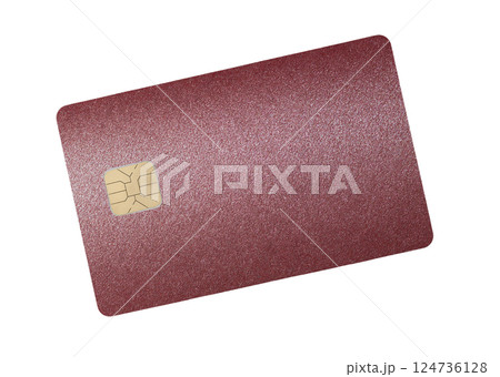 Card for economic payment. Glossy plastic credit and debit bank card with chip, burgundy gradient, 124736128