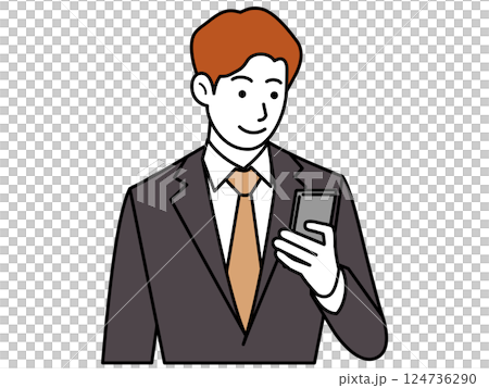 一名穿著西裝的男子正在看他的智慧型手機。第 2 部分 124736290