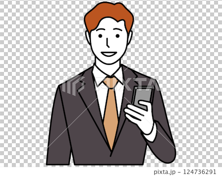 一名穿著西裝的男子正在用智慧型手機通話。第 2 部分 124736291