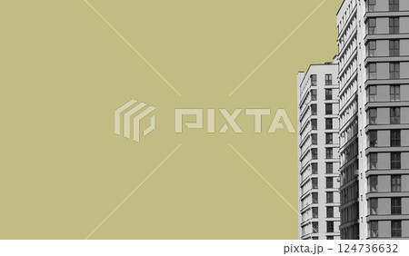 Building with modern architecture. Tall high rise apartment in metropolitan downtown, residential Building with modern architecture. Tall high rise apartment in metropolitan downtown, residential 124736632
