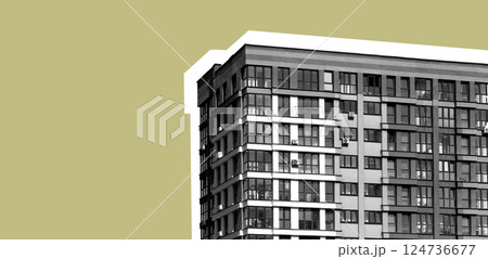 Building facade in metropolis. Modern multistorey apartment, condominium, residential block, home, 124736677