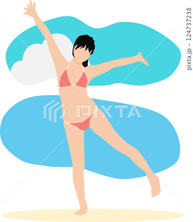 浜辺で夏休みを満喫する女性のイラスト(海水浴) 浜辺で夏休みを満喫する女性のイラスト(海水浴) 124737238