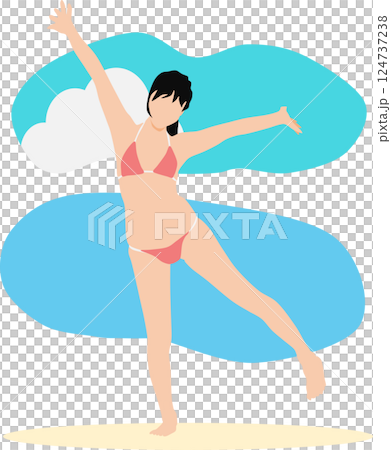 浜辺で夏休みを満喫する女性のイラスト(海水浴) 浜辺で夏休みを満喫する女性のイラスト(海水浴) 124737238