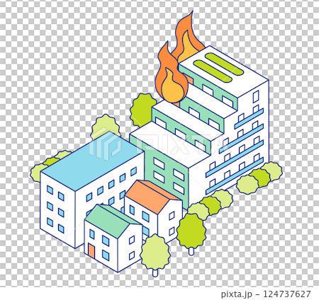 Vector illustration of a fire in an apartment building. Vector illustration of a fire in an apartment building. 124737627