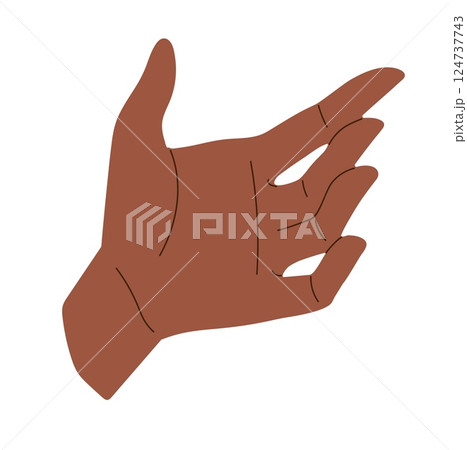 Hand grasping object. Palm open, holding position with finger grip, capture, gesture. African Hand grasping object. Palm open, holding position with finger grip, capture, gesture. African 124737743