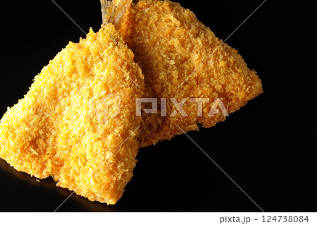 アジフライを黒背景で撮影 124738084