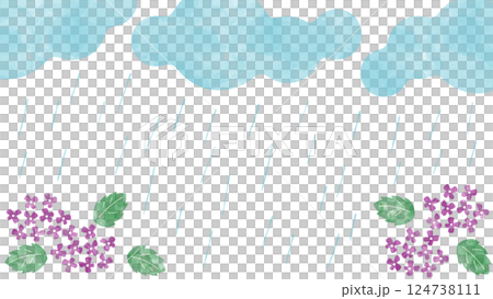 梅雨のフレーム。ウォーターカラーの雨の日の背景。シンプルな雨季の壁紙。 124738111