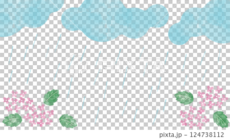 梅雨のフレーム。ウォーターカラーの雨の日の背景。シンプルな雨季の壁紙。 124738112