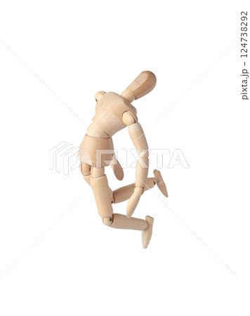 A Wooden dummy jumping, full of inspiration. A Poseable figure and Articulated mannequin capture a moment of excitement, perfect for artists and creating dynamic, energetic sketches. A Wooden dummy jumping, full of inspiration. A Poseable figure and Articulated mannequin capture a moment of excitement, perfect for artists and creating dynamic, energetic sketches. 124738292