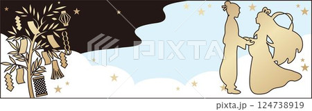 バナー　七夕　織姫　彦星　シルエット　夏　背景　コピースペース　デザイン　テンプレート　イラスト素材 124738919