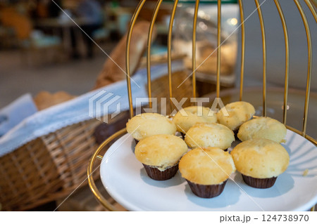 The butter cake or cup cake in a plate 124738970