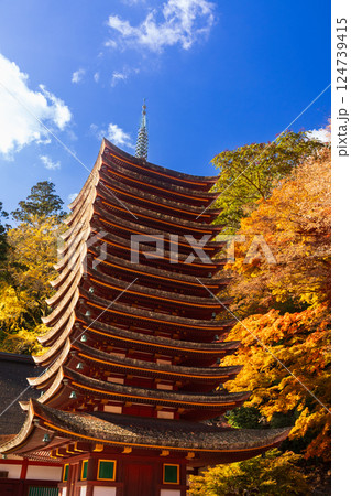 紅葉の談山神社の十三重塔(重要文化財) 紅葉の談山神社の十三重塔(重要文化財) 124739415