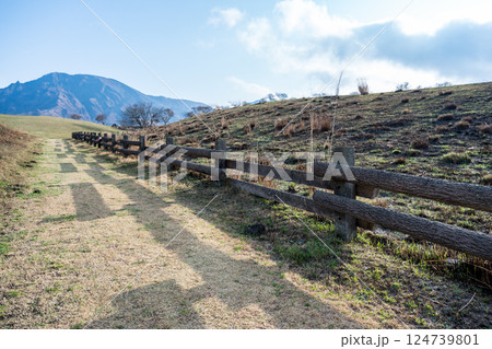野焼き跡の阿蘇の風景 124739801