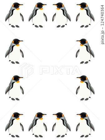 かわいいキングペンギンのフレームイラスト 124740364