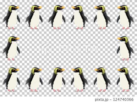 かわいいキタイワトビペンギンのフレームイラスト 124740366