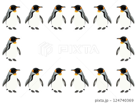 かわいいキングペンギンのフレームイラスト 124740369