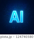 AI文字ロゴの近未来テックデザイン（人工知能・プレゼン用背景） 124740380