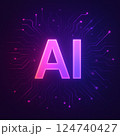 AI文字ロゴの近未来テックデザイン（人工知能・プレゼン用背景） 124740427