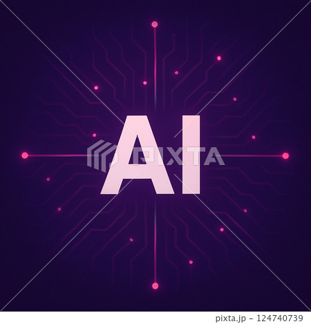 AI文字ロゴの近未来テックデザイン（人工知能・プレゼン用背景） 124740739
