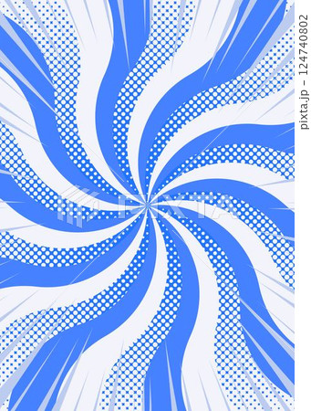 曲線のサンバースト、ハーフトーンのドット柄、集中線、ポップなデザイン、縦向き 124740802