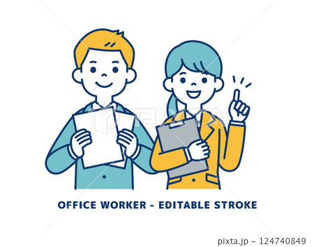 要点を説明する、若い男女の会社員のベクターイラスト素材__線の編集可能のイラスト素材 [124740849] - PIXTA