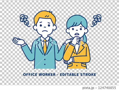 向量圖的年輕男性和女性辦公室職員，他們已經筋疲力盡了_ _ 可以進行行編輯 124740855