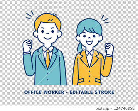 Vector illustration of motivated young male and female office workers _ _ Line editing possible Vector illustration of motivated young male and female office workers _ _ Line editing possible 124740859