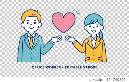 向量插圖：年輕男女辦公室職員支援大愛心_ _ 可進行行編輯 124740865