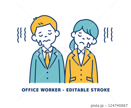 落ち込んで悲しむ、若い男女の会社員のベクターイラスト素材＿＿線の編集可能 124740867