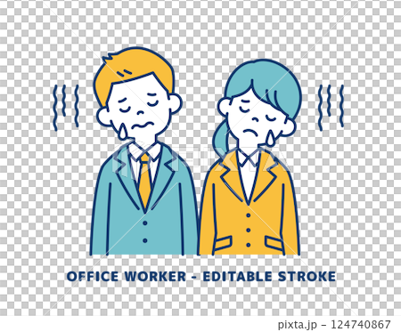 Vector illustration of young male and female office workers who are depressed and sad _ _ Line editing possible 124740867