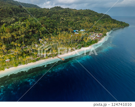 Coastline with sandy beach and quiet sea in Indonesia. Travel destination concept. 124741010