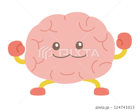 脳のキャラクターがガッツポーズをしているイラスト 124741013