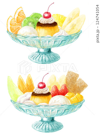 2種類のプリンアラモードの水彩イラストセット 124741054