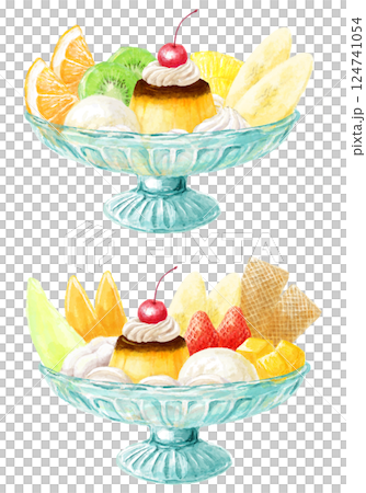 2種類のプリンアラモードの水彩イラストセット 124741054