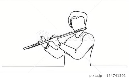 線画フルート奏者 線画フルート奏者 124741391