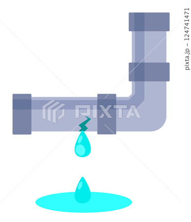 点検やメンテナンス不足で配管や水道管から漏水して水漏れするイラスト 124741471