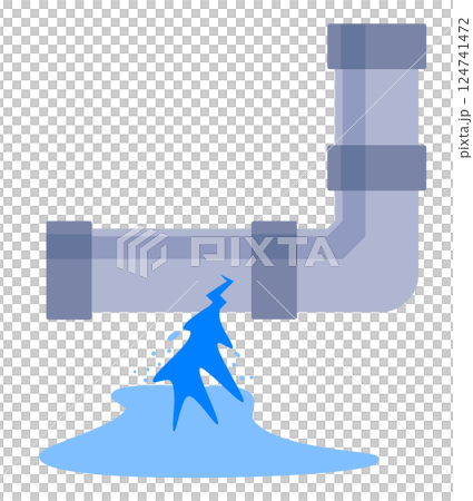 点検やメンテナンス不足で配管や水道管から漏水して水漏れするイラスト 124741472